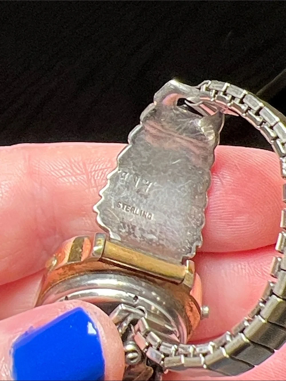 VTG Texas Instruments Watch Native American Signed Sterling Silver Watch Tips